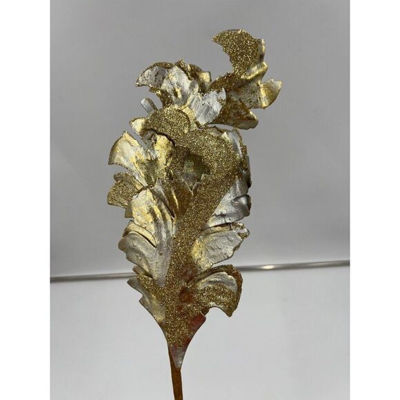 Frontgate Holiday Collection Gold & Silver Leaf Picks Set Of 6 Glitter Acanthus - Picture 2 of 7